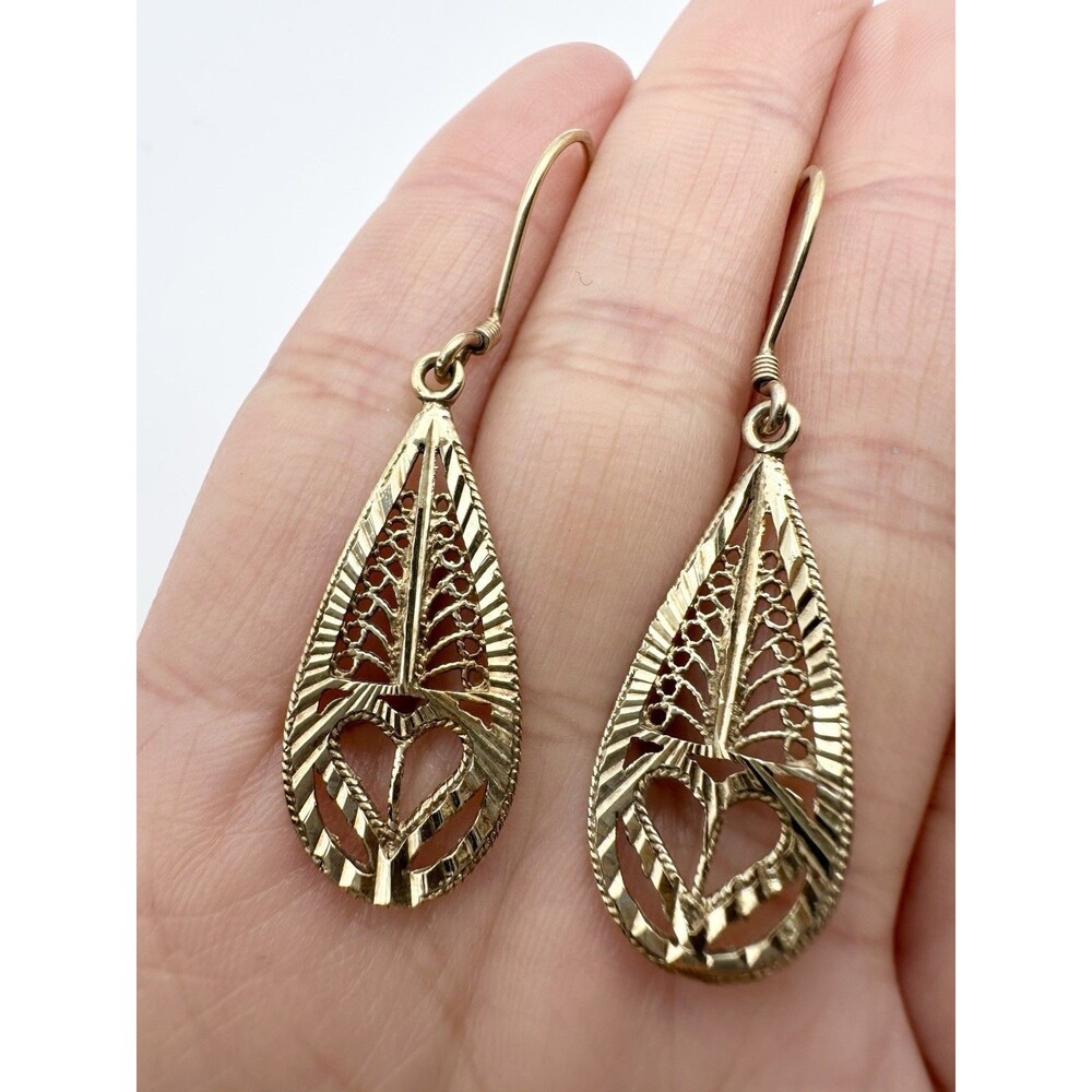 18k Gold Over Sterling Silver Turkey Openwork Filigree Dangle Earrings